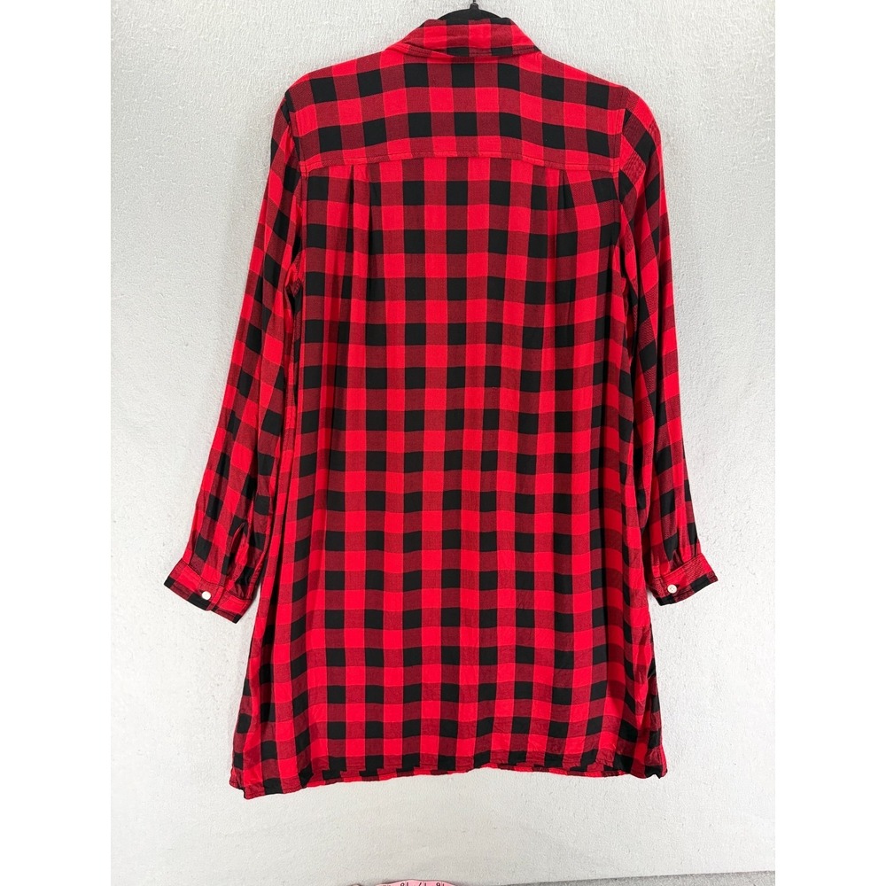 Old Navy Shirt Dress Womens‎ M Red Black Buffalo Check Dark Academia Cottagecore - Picture 3 of 13